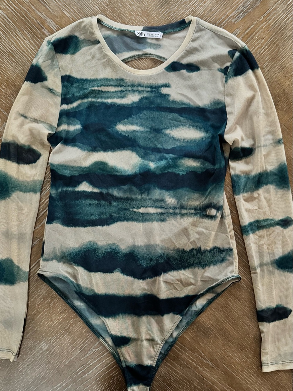 Zara Kids Teal and Cream Tie-Dye Long Sleeve One-Piece